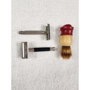 Vtg Shave 3 Piece Lot Gillette Black & Silver Handles Safety Razors As Found